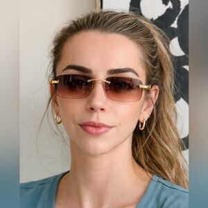 Gold Rimless Frameless Sunglasses with Gradient Brown Lenses